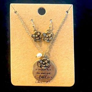 Worn Goldtone “God Is Within Her” Necklace and Earrings Set